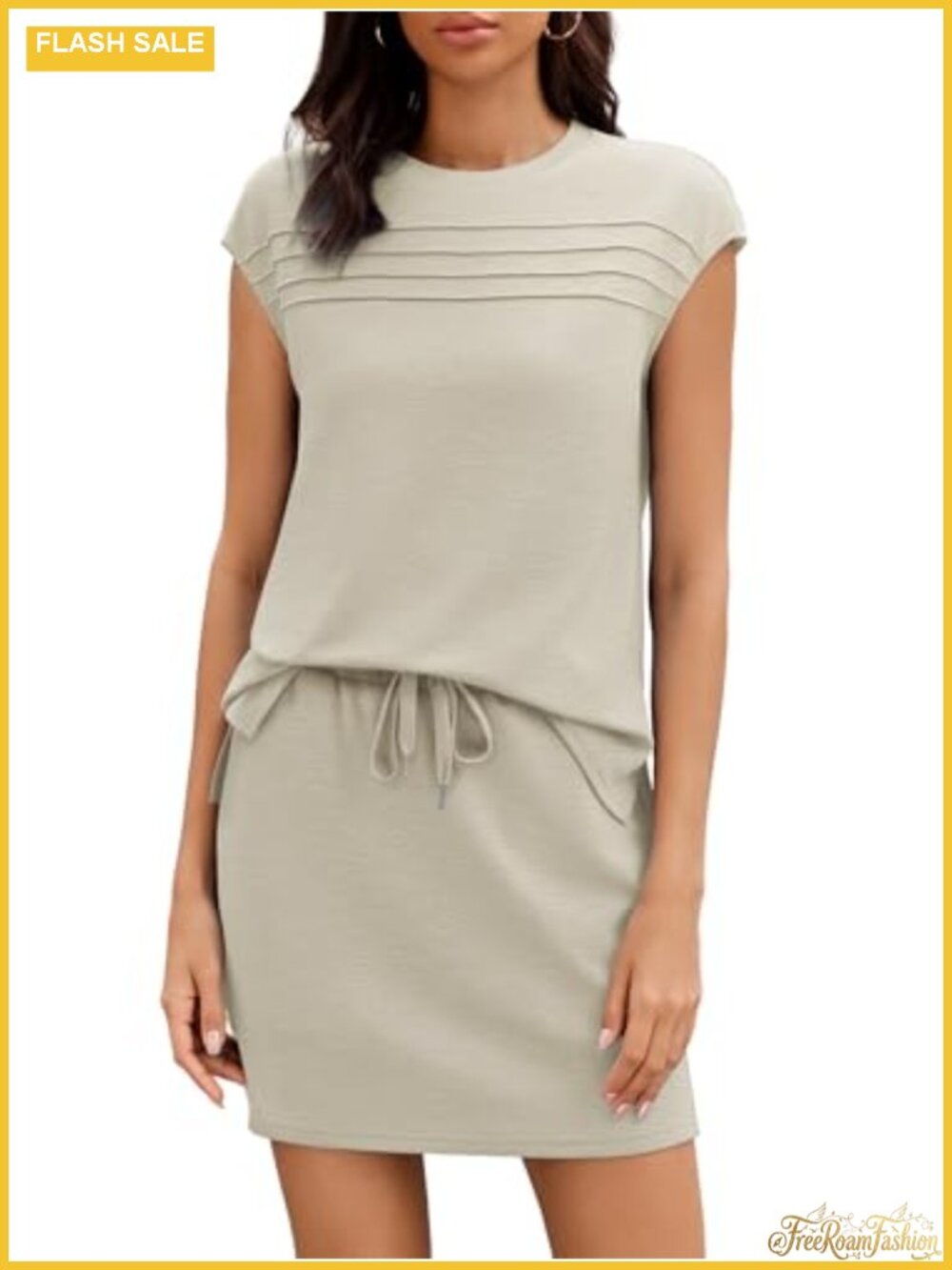 Two Piece Skort Set Women Summer Matching Outfit Cap Sleeve Drawstring Tennis